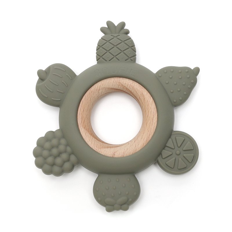 Bijtring silicone & hout - Fruit - Green