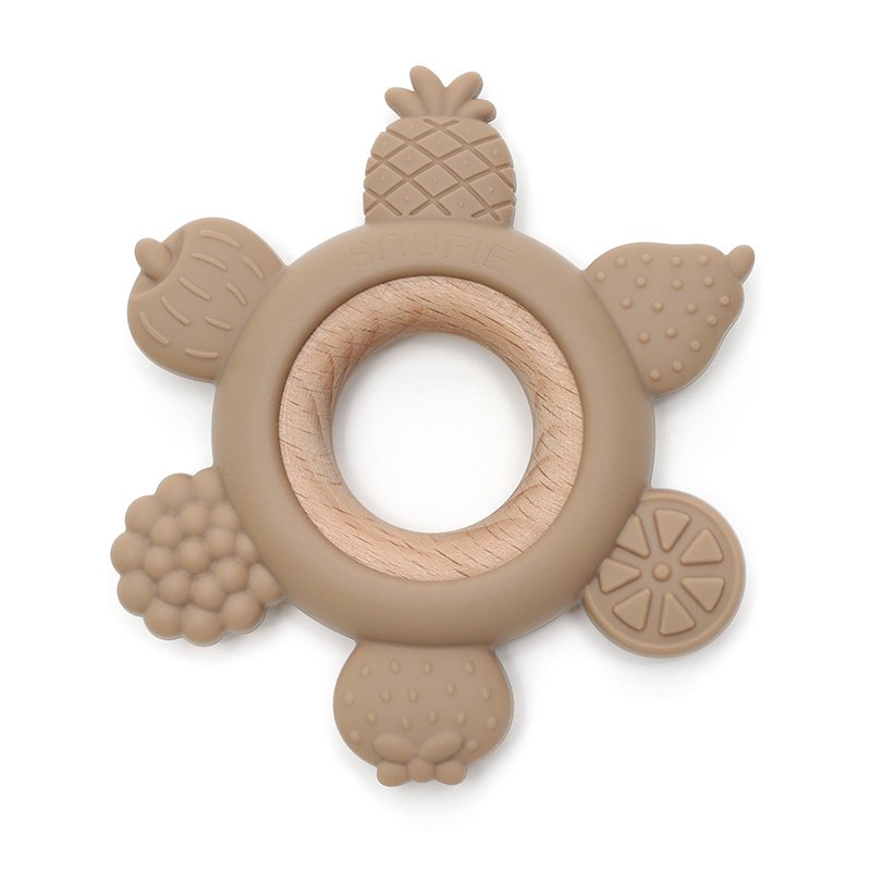 Soft & Hard | FRUIT PUNCH Wood & Silicone Teether | KHAKI