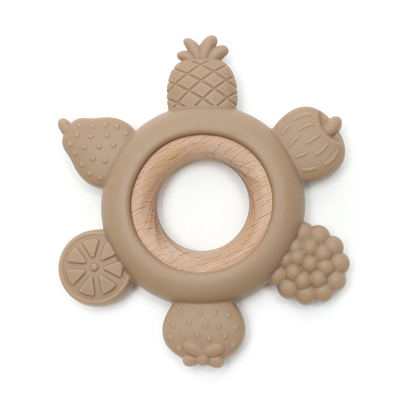 Soft & Hard | FRUIT PUNCH Wood & Silicone Teether | KHAKI