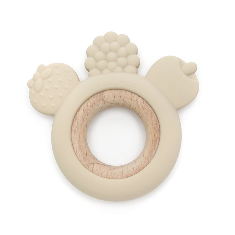 Bijtring silicone & hout - Fruit - Sand
