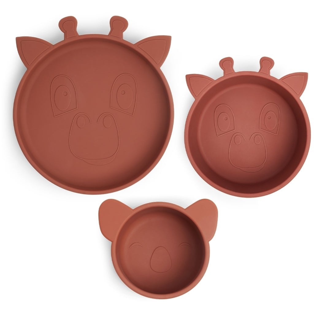 Silicone dinner set 3-pack - Brown/red