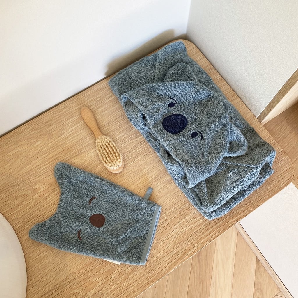 Washandjes dieren - 2 stuks - Blue/ brown