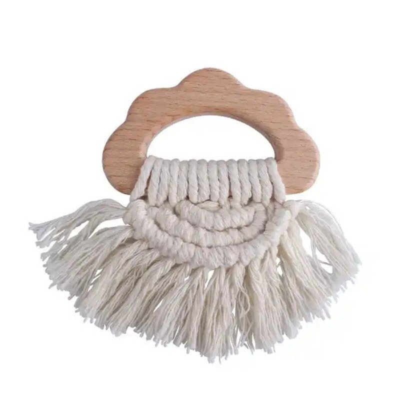Bijtring hout & katoen - Boho - Ecru