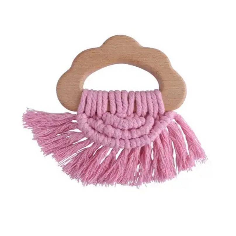 Bijtring hout & katoen - Boho - Pink