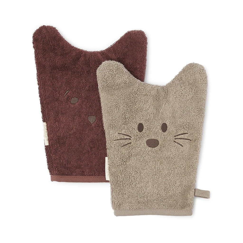 Washandjes dieren - 2 stuks - Brown/ grey