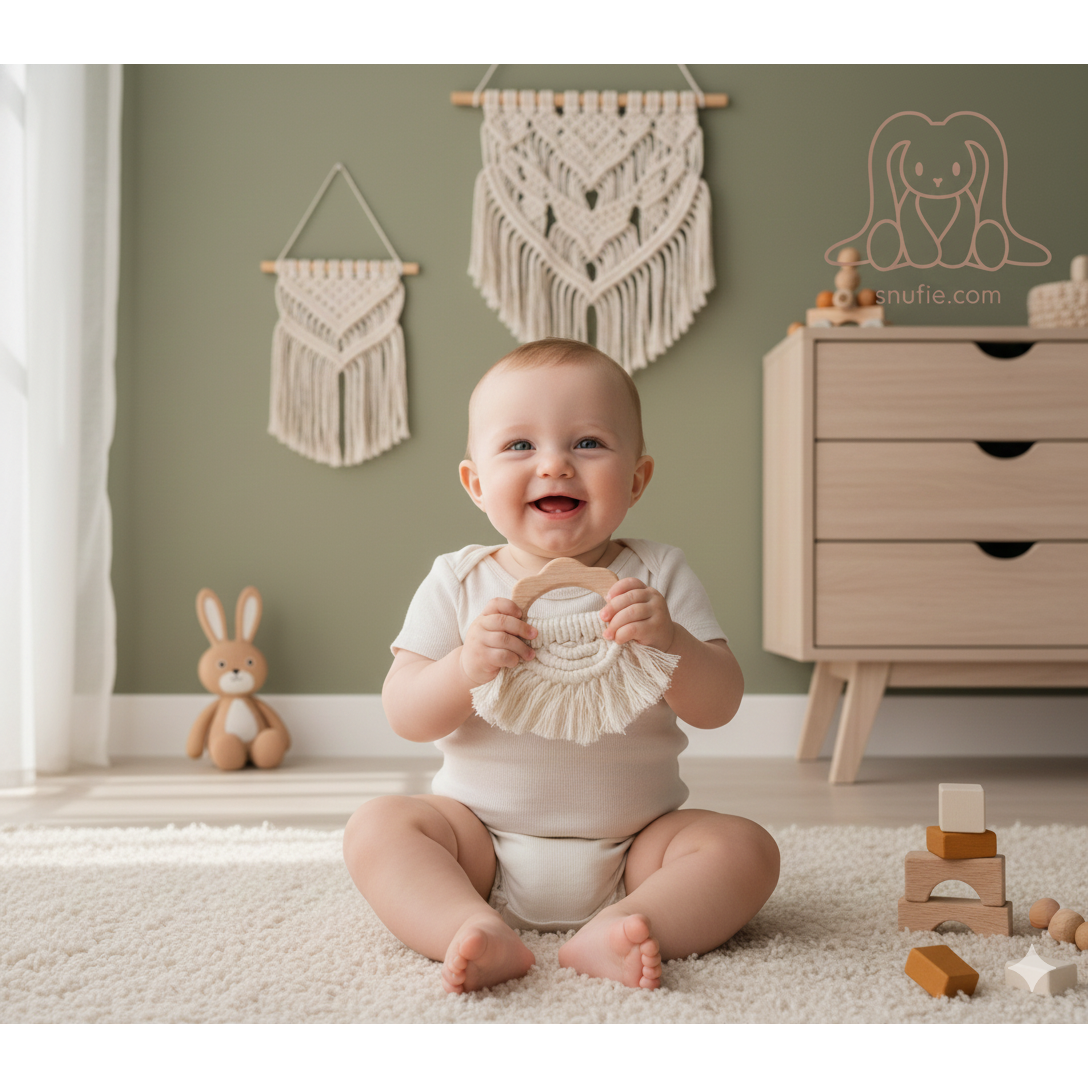 Bijtring hout & katoen - Boho - Ecru