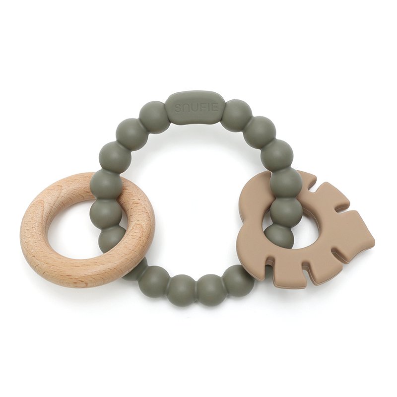 Bijtring silicone & hout - Sage & khaki