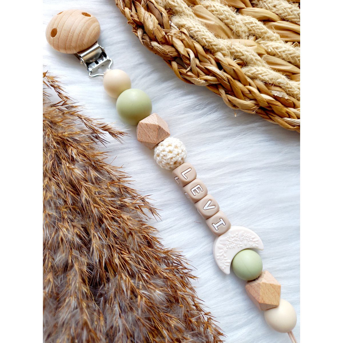 Speenkoord - Sage green & beige